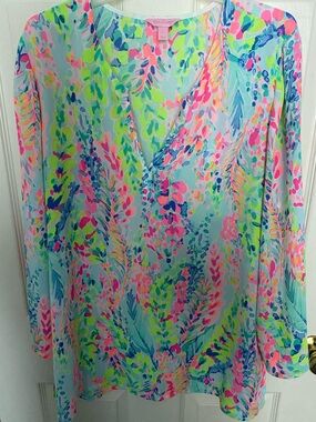 Lilly Pulitzer Aqua, Pink & Lime Floral Top